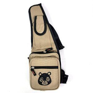 Tan Beige OWNYC OW NYC Canvas Sling Bag Gold Glitter Multiple Pockets Secure NEW